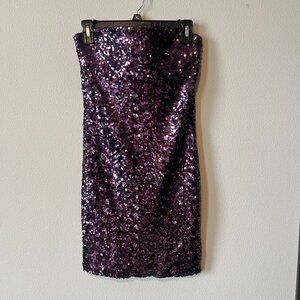 Forever 21 Purple Sequin Strapless Bodycon Mini Dress Size Medium